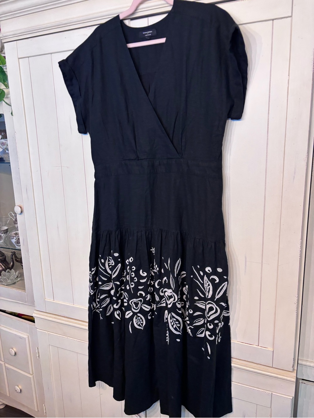 Banana Republic blck Midi Dress with White Botanical Border nwot